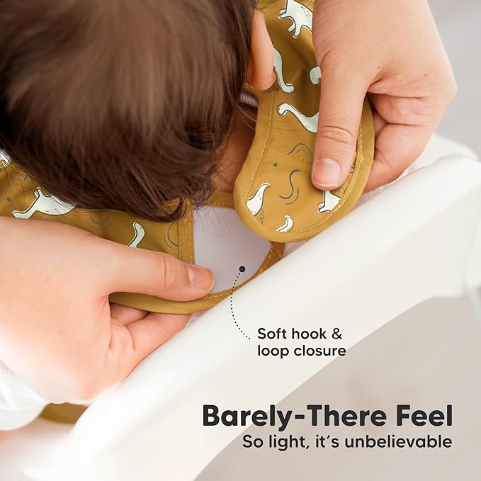 KeaBabies 3-Pack Waterproof Baby Bibs for Eating - Lightweight Toddler Feeding Bibs with Large Food Catcher, Mess Proof, Food-Grade Baby Eating Essentials, Easy to Put On & Clean (Mesozoic)