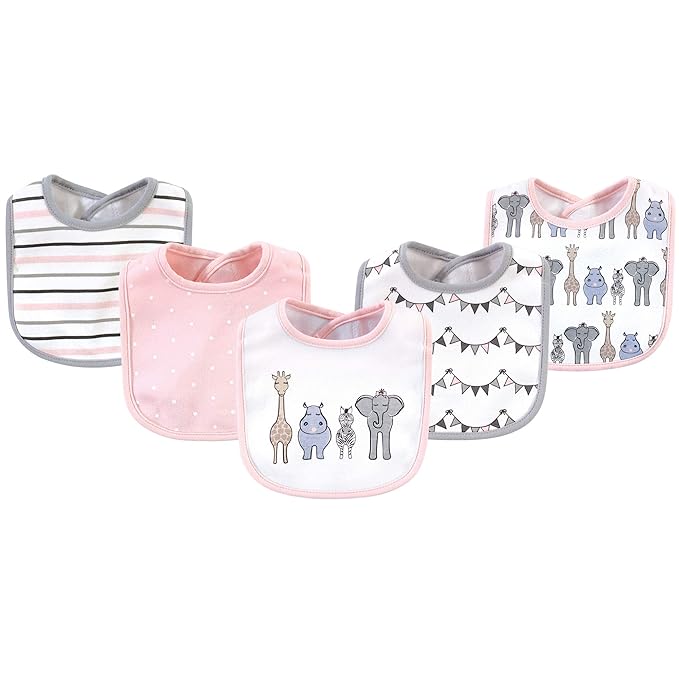Hudson Baby Unisex Baby Cotton Bibs, Pink Safari, One Size