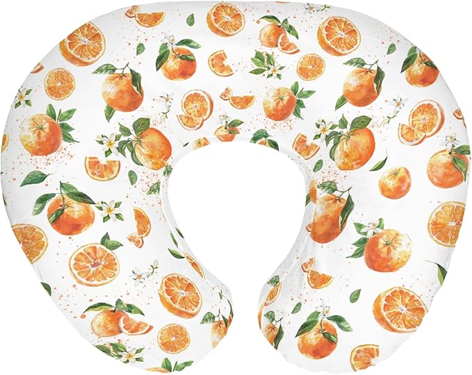 Watercolor Oranges Baby Nursing Pillow Covers for Boy Girl Orange Branches Flowers Leaves Nursery Slipcovers for Breastfeeding Pillows Summer Citrus Fruits Soft Stretchy Covers for Newborn Infant