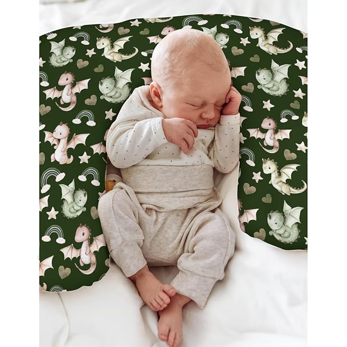 Fairytale Dragon Love Stars Baby Nursing Pillow Covers for Boy Girl Baby Dragons Purple Nursery Feeding Pillowcase for Breastfeeding Pillows Fantasy Animal Soft Stretchy Slipcover for Newborn Infant