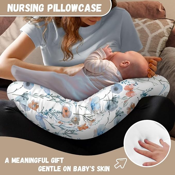 Blue Butterfly and Colorful Flower Nursing Pillow Cover Ultra Soft Comfortable Newborn Nursing Pillow Case Breathable and Skin Friendly