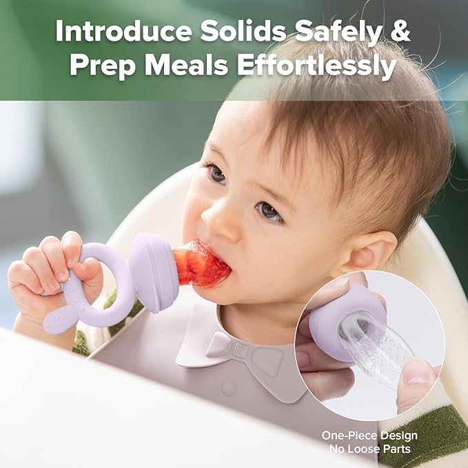 Haakaa Baby Fruit Food Feeder & Mini Freezer Nibble Tray Combo, Breastmilk Popsicle Molds for Baby Cooling Relief, BPA Free Silicone Feeder for Safe Infant Self Feeding, 4 Month+ (Lavender)
