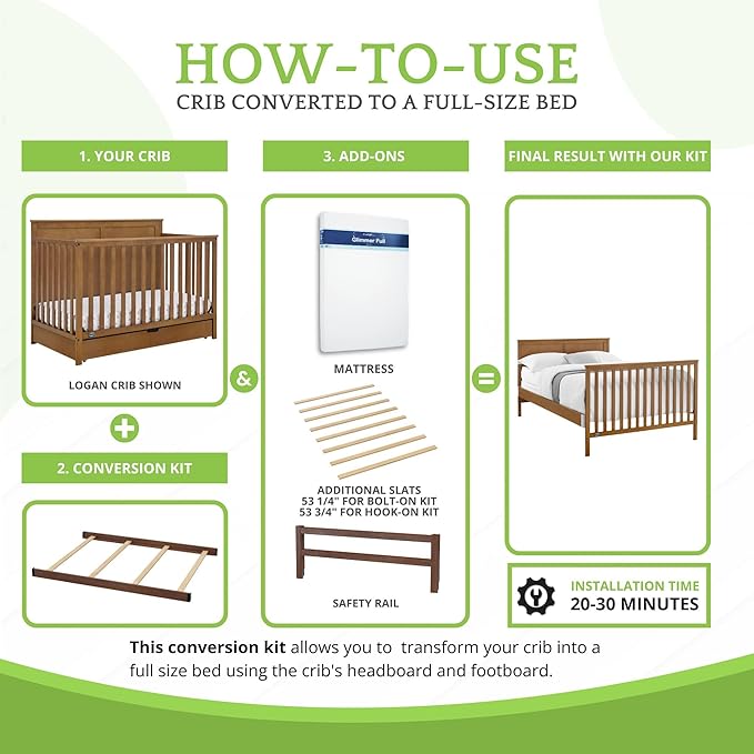 CC KITS Full-Size Conversion Kit Bed Rails Compatible with Simmons Kids Convertible Cribs by Delta Children - Solid Wood Rail - Toddler and Adult Bed Rail for Full-Size (Chestnut, Bolt-ON KIT)