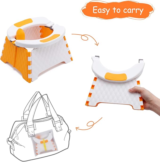 Toddler Portable Potty Training Seat for Kids Baby Foldable Toilet Child Travel Potty in Car Camping Potty Chair Seat for Indoor Outdoor, with 60 Disposable Bags