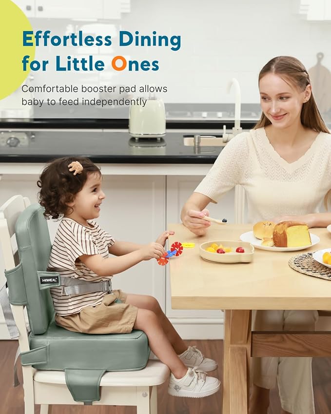 HOMEAL Booster Seat for Dining Table, Adjustable Kids Breathable Booster Seat for Kitchen (Sage)