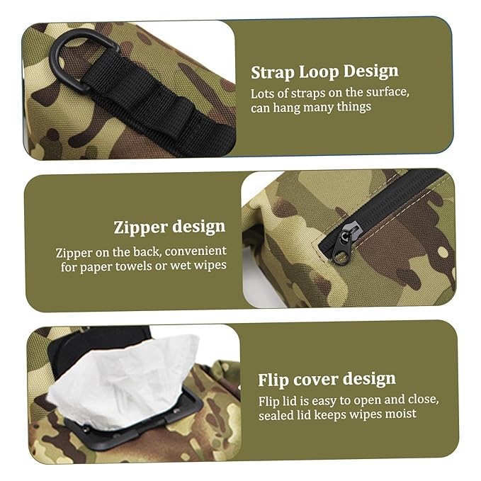 Camping Wipes Dispenser, Waterproof Canvas Toilet Paper Case with Press Lid, Portable Refillable Hanging Wipe Holder, Travel Wipes Case for Camping Hiking (Camouflage)