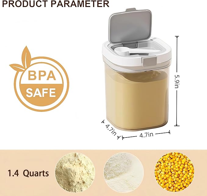 Formula Container to go-1300ml Travel Dispenser BPA Free Airtight Container with Spoon & Layered Storage,Sealed Lid,Stackable,Easy-Clean,Ideal for Coffee,Flour,Sugar,Cereal,Milk Powder(44oz)