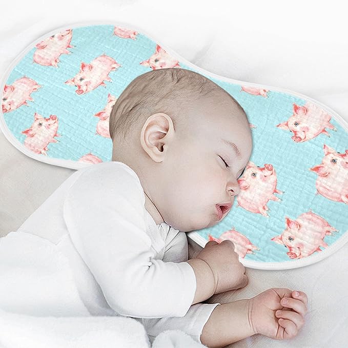 Muslin Burp Cloths for Baby Boys and Girls - 2-Pack Ultra Absorbent Cute Pig Muslin Washcloths, Newborn Towel, Milk Spit Up Rags, Burp Cloth Bib for Unisex, 22 x 11 Inch