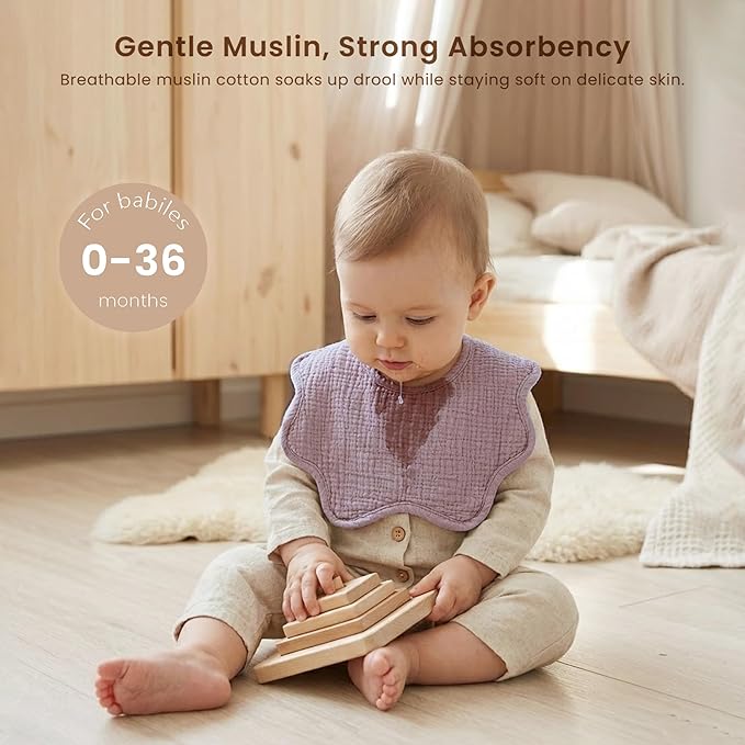Konssy Muslin Baby Bibs 100% Cotton Absorbent Bandana Drool Bibs for Teething and Drooling, 6-Pack for Baby Boys & Girls