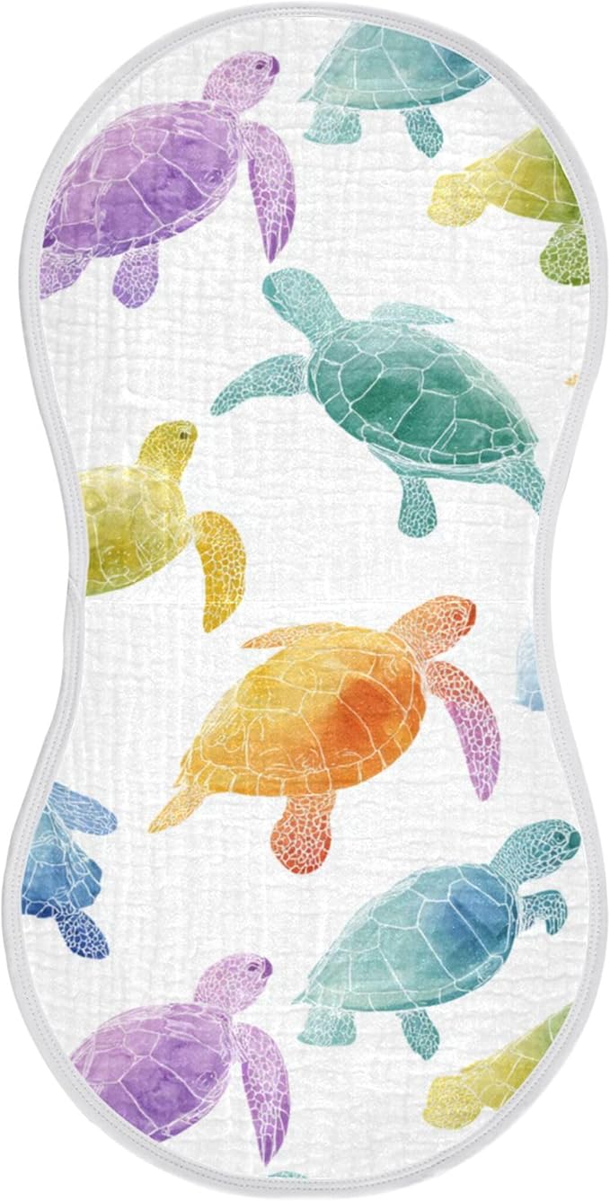 Colorful Sea Turtles Burp Cloths Baby Boys Girls Absorbent Soft Cotton Burping Cloths Rags 1 Pack