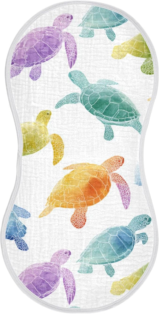Colorful Sea Turtles Burp Cloths Baby Boys Girls Absorbent Soft Cotton Burping Cloths Rags 1 Pack