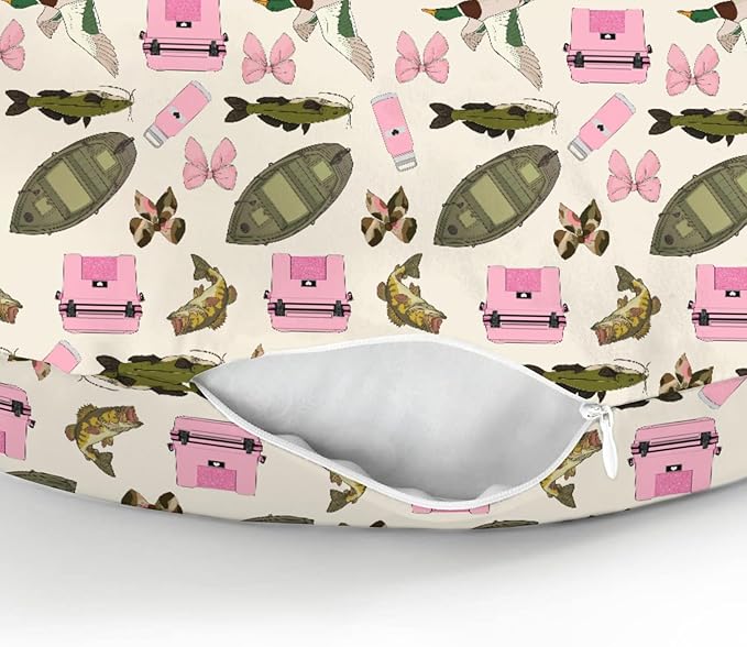 Pink Fishing Hunting Girly Baby Nursing Pillow Covers for Girl Boats Bass Fish Duck Bows Nursing Slipcovers for Breastfeeding Pillows Summer Lake Country Fishing Soft Stretchy Slipcovers for Newborn