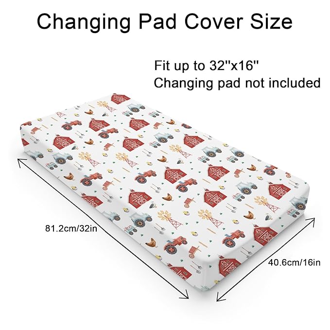 Watercolor Farm Animals Changing Pad Cover Retro Barn Chicken Pig Hen Duck Windmill Tractor Diaper Change Table Cover Sheets for Boys Girls Soft Stretchy Fitted Changing Mat Sheets 32''x16''