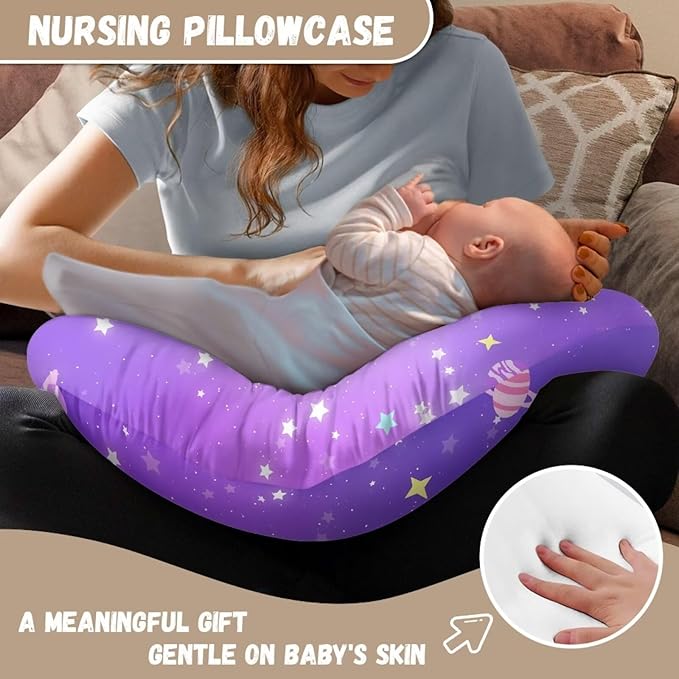 Purple Cat Nursing Pillow Cover for Feeding Pillow U-Shaped Breastfeeding Pillow Cover Hidden Zipper Design Soft and Skin-Friendly