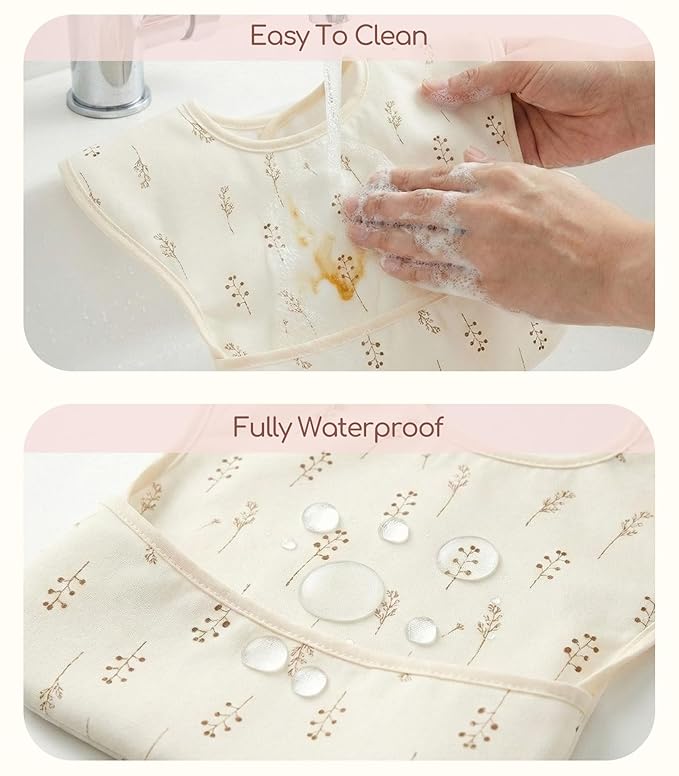 3-Pack Waterproof Baby Bibs for Eating - Mess Proof Lightweight Toddler Feeding Bibs with Large Food Catcher, Food-Grade Baby Eating Essentials, Easy to Put On & Clean(Retro Floral)