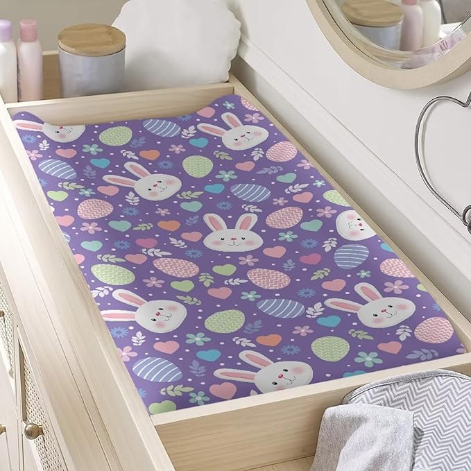 Easter Diaper Changing Pad Cover Purple 32''*16'' Changing Pad Cover Girl Soft Breathable Changing Table Cover Easter Decoration