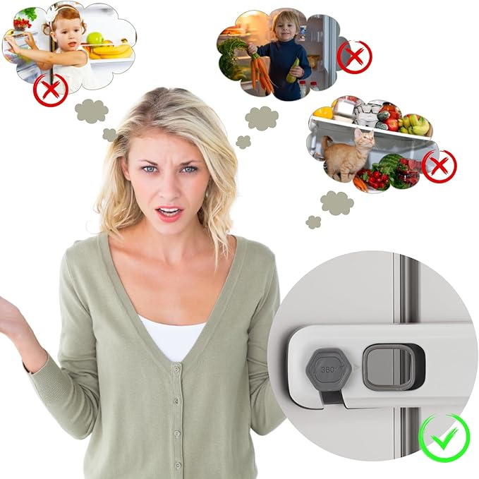5Pack Child Proof Refrigerator Lock,Fridge Locks for Kids with Sticky Adhesive Pads,Baby Safety Locks for Fridges, Cabinets, Drawers, Double Doors and More (5 Pack)