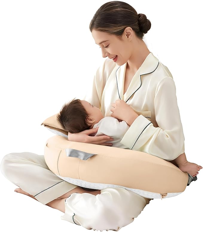Nursing Pillow for Breastfeeding, 3-in-1 Detachable Baby Feeding Pillow with Removable Support Cushions, Gentle Elevation for Reducing Spit-Up & Gas, Breathable Washable Cover (Yellow)