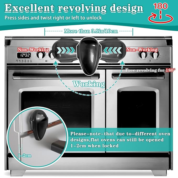 Oven Lock Child Safety - Premium Baby Proofing Oven Door Locks, Easy to Install & Use Durable and Heat-Resistant Material no Tools Need or Drill Oven Child Safety Lock (Black) - 2 Pack