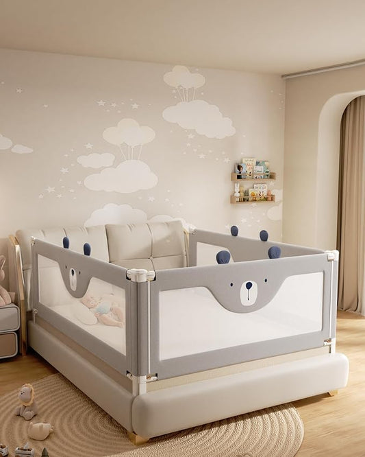 Baby Bed Rail Guard for Toddlers, Reinforced 74.8in Toddler Bed Rails for Twin, Full, King Bed with Height Adjustable, Extral Tall Child Safety Side Railing Guards/Bedrail for Kids, Grey Bear, 1 Side