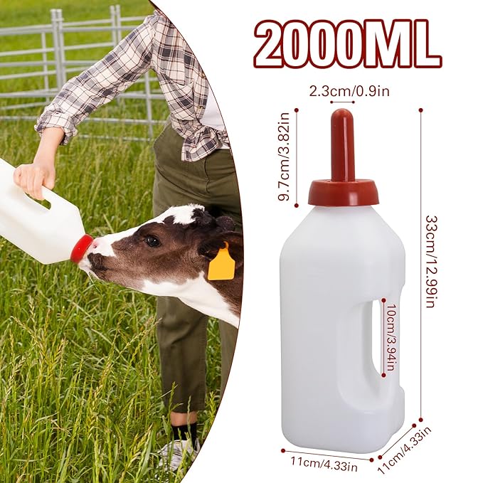 2 Quart Calf Nursing Feeding Bottle with a Replacement Nipple, Calves Nursing Milk Feeding Bottle with Handle Livestock Supplie