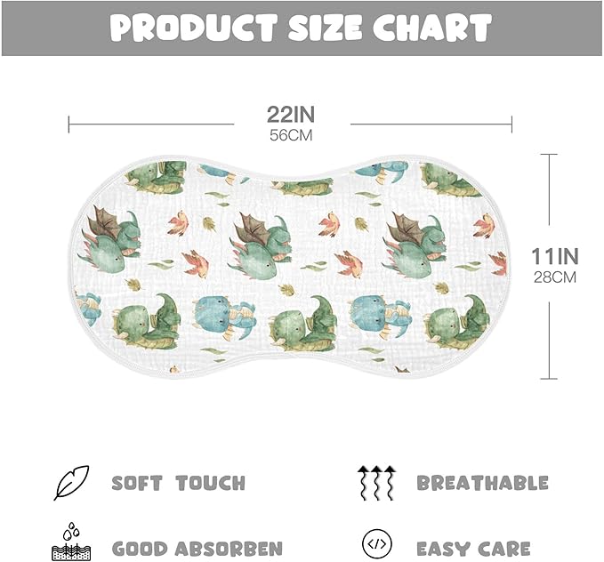Watercolor Dragon Bird Leaf Pattern Muslin Burp Cloths for Baby 4 Pack 100% Cotton Baby Washcloths Bibs for Boy Girl