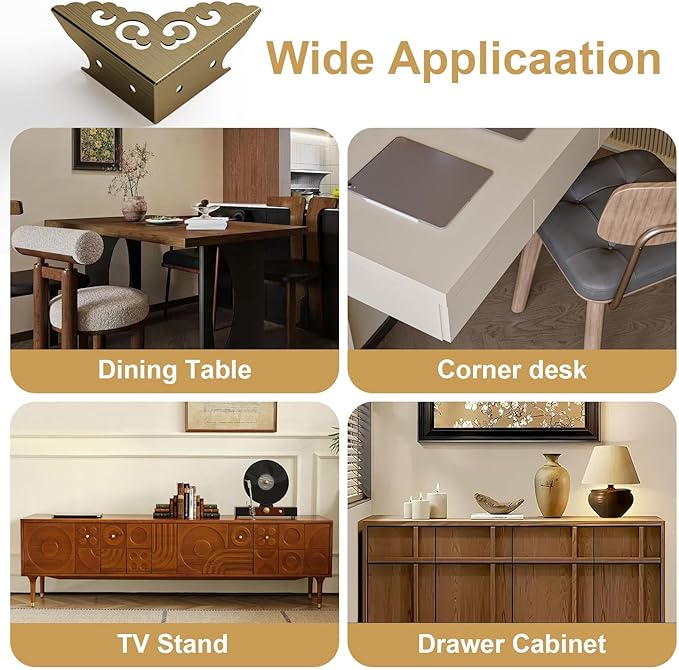 4 Pcs Corner Protectors for Furniture,Retro Style Guard Cabinet Furniture Corner Bumpers for Jewelry Box Gift Box Wooden Case Cabinet Furniture Decorative (Bronze)