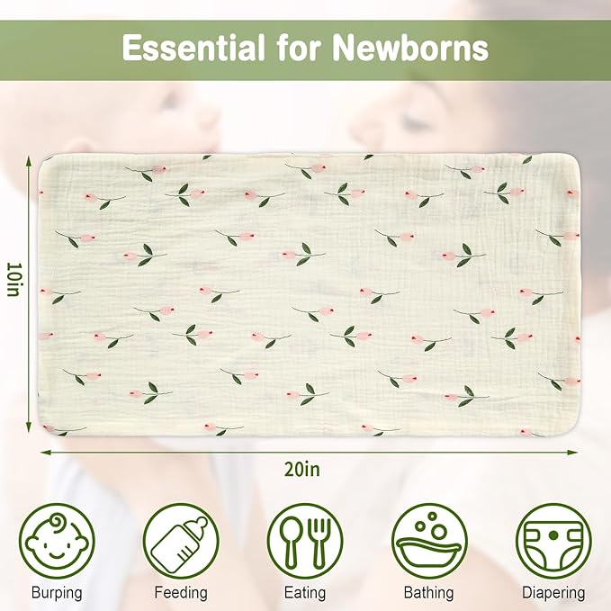 8 Pack Baby Burp Cloths Muslin Cotton 20x10 Inches Cute Printed Ultra Soft Absorbent for Newborn Infants Toddlers Matching Store Same Pattern Products