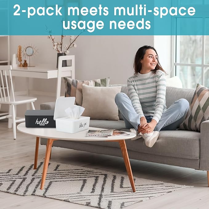 Hushee 2 Pack Wipe Dispenser Wipes Holder for Baby Adult Decorative Wipe Containers for Bathroom Home Office Cars(Black, White)