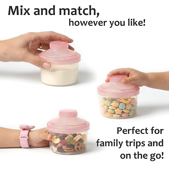 Formula Container to Go – Baby Essentials, Stackable Formula Dispenser for Night Feedings, Snacks and More – 2 Pack, by KiKo (Pink)
