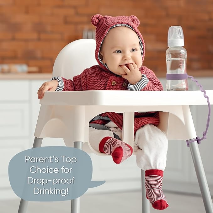 Baby Bottle and Sippy Cup Straps - Adjustable Straps Attach with Strollers, High Chair, Shopping Cart - Food Grade Silicone - Dishwasher Safe (5Packs, Color 2)