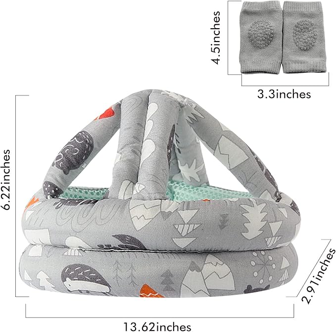 Baby Safety Helmet Infant Toddler Breathable & Adjustable Head Cushion Bumper Bonnet for Running Walking Crawling（Grey Forest）