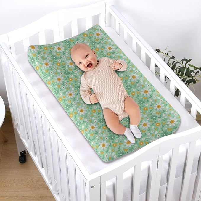 Butterfly Daisy Baby Diaper Changing Table Sheets Jersey Knit Breathable Changing Table Pad Cover for Infants Toddles 16 * 32 Inches