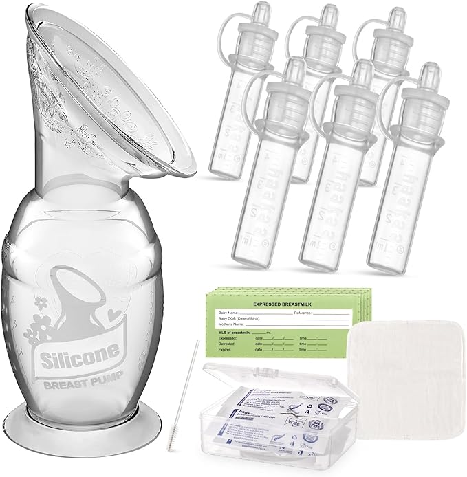 haakaa Manual Breast Pump 5oz/150ml & Silicone Colostrum Collector Kit Ready-to-Use Pack (0.1oz/4ml, 6pcs)