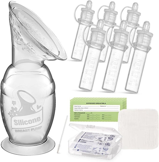 haakaa Manual Breast Pump 5oz/150ml & Silicone Colostrum Collector Kit Ready-to-Use Pack (0.1oz/4ml, 6pcs)