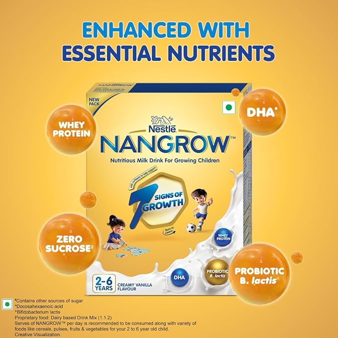 Metrey Nan-Grow Nutritious Milk Drink Powder, Growing Children 2-6 Years, DHA Protein, Vanilla Flavor, 14.1 oz