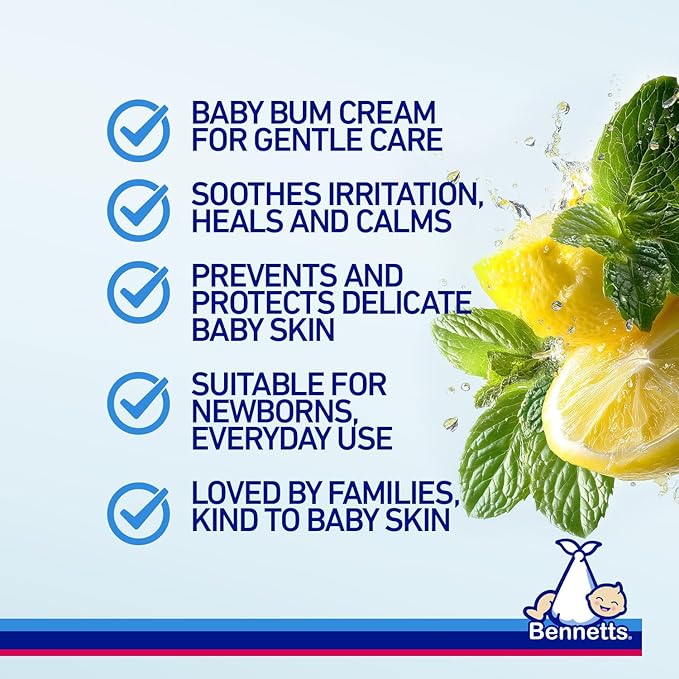 Bennetts Baby Bum Cream 200ml – Water-Repellent Diaper Barrier Cream for Newborns – Protects Against Nappy Rash & Redness