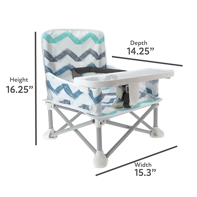 Nuby Pop-Up Booster Seat with Removable Tray - 6+ Months - Portable Booster Seat for Floor for Indoor/Outdoor Use - 3-Point Safety Adjustable Straps - Summer Travel Essentials - Chevron