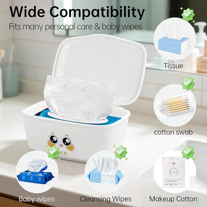 Wipes Dispenser Compatible with Cottonelle Flushable Wipes, Refillable Wet Wipes Container, Small Plastic Storage Box Reusable Wipe Holder with Lid for Bathroom - DIY Customizable Stickers Included