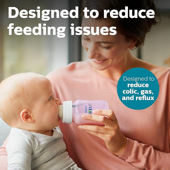 Philips Avent Anti-Colic Baby Bottle with AirFree Vent,9oz,with Flow 2 Nipples,1m+,Pink,SCY703/14,(Pack of 24)