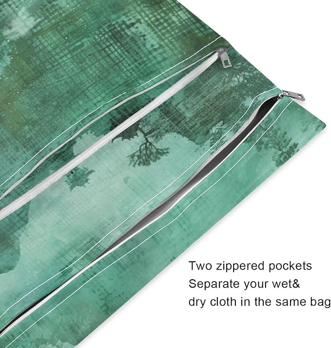 Green Chinese Style Landscape Painting waterproof wet diaper bag 2 Pack travel essentials for baby with handles for pool, beach