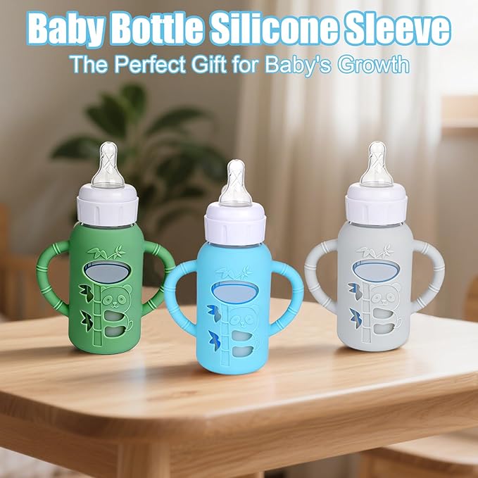 3 Pack Silicone Sleeves for Dr. Brown's Glass Bottles 4 OZ - Anti Breakage Baby Bottle Holder, Compatible with Dr. Brown's Glass Bottles for Babies with Handle(Not Compatible with Other Products)