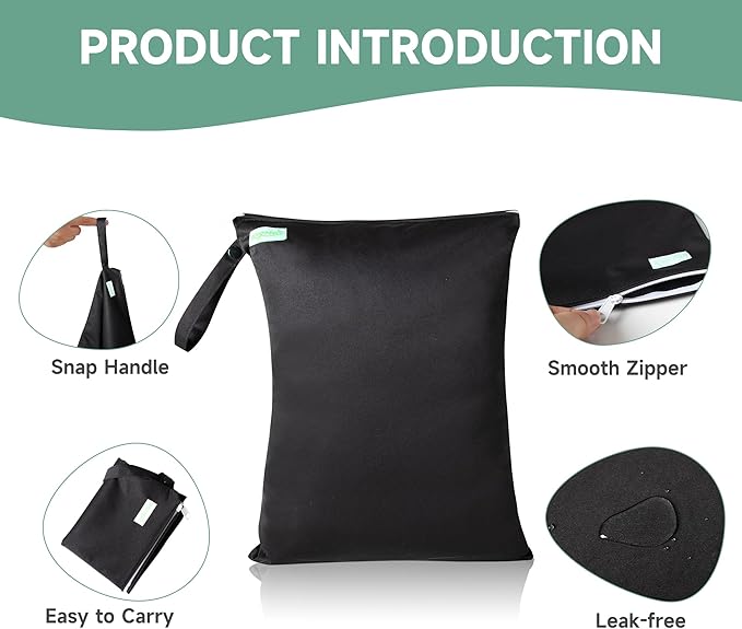 wegreeco Wet Dry Bag for Baby Swimsuit, Small Wet Dry Bag for Clothes Diaper and Breast Pump Parts, Large Baby bag for Travel,Gym Clothes,Beach,Pool,Extra Clothes (Black,3 Pack)