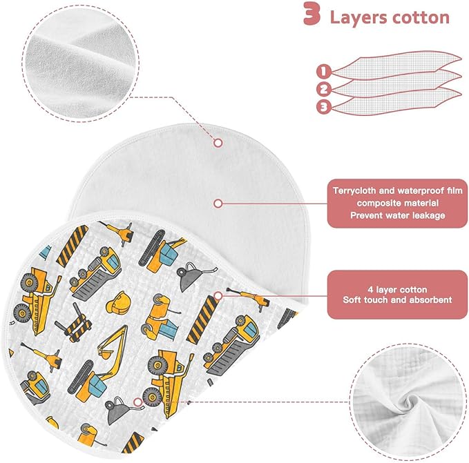 vvfelixl Muslin Burp Cloths Construction Truck Pattern Baby Washcloths for Baby Girl Boys 2 Pack