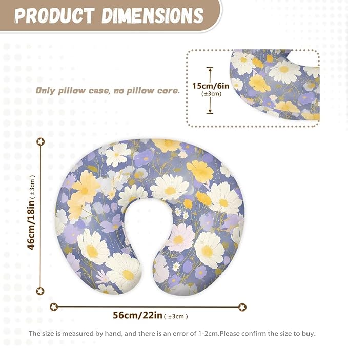 Purple Cosmos Nursing Pillow Cover Slipcover for Breastfeeding Pillows Soft Comfortable Watercolor Wild Flower Nursing Slipcover for Baby Boy and Girls