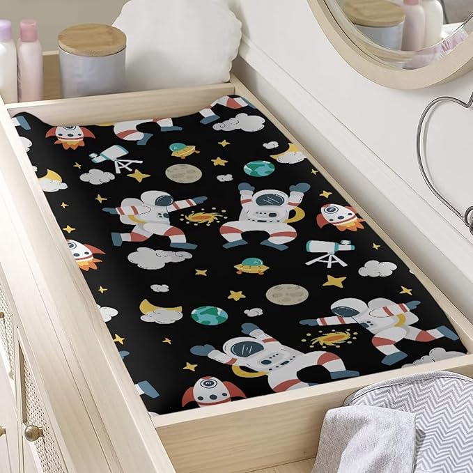 Astronaut Space Baby Changing Pad Cover Stretchy Changing Table Cover Breathable Nursery Pad Change Cover Fit 32"x16" Contoured Pad