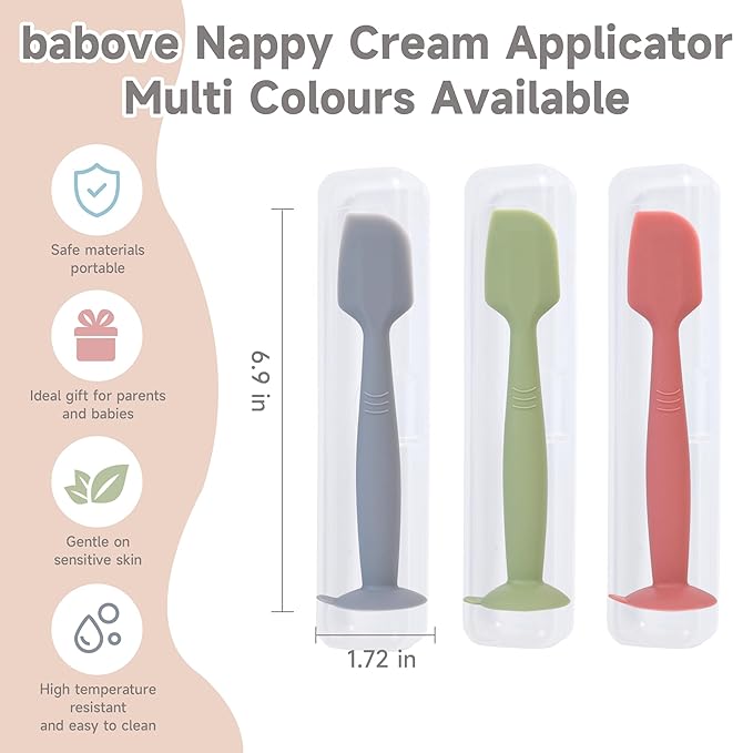 babove Baby Diaper Cream Spatula Applicator 3 Pack with 3 Travel Cases - Soft Silicone Butt Paste Spatula with Suction Cup - Portable Newborn Essentials Must Haves for Diaper Bag (Red Blue Khaki)