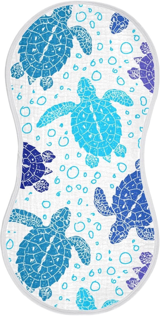 Sea Turtle Ocean Bubble Marine Turtles Muslin Burp Cloths for Baby 1 Pack 100% Cotton Baby Washcloths Bibs for Boy Girl