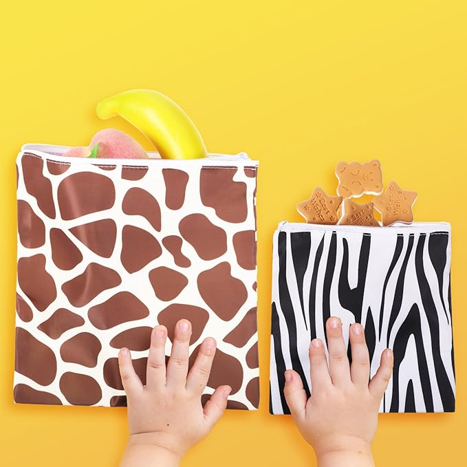Paterr 4 Pcs Sandwich Bag Reusable Zipper Snack Bags Washable Food Safe Lunch Bags for Kids Students Adults Food (Animal)