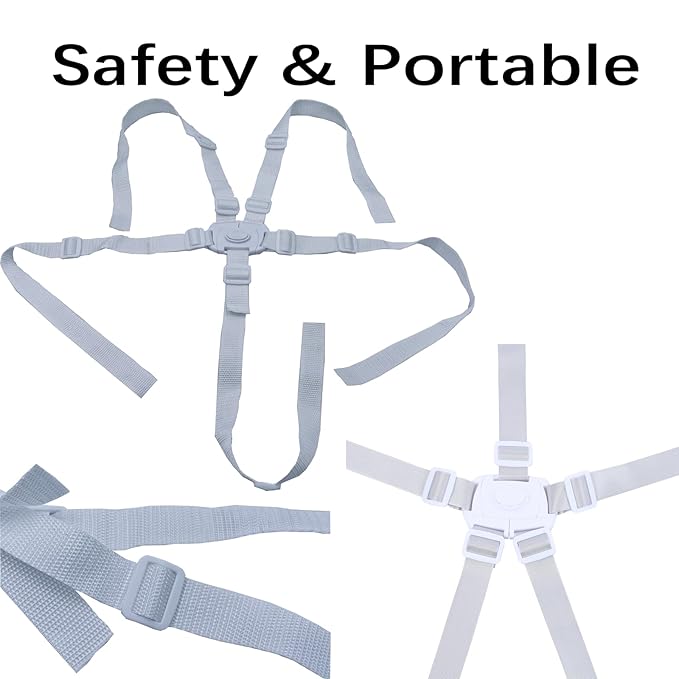 Universal White 5 Point Harness Strap, Adjustable Harness Belt, Safety Harness Seat Belt for High Chair/Pushchair/Stroller, Full Protection Child Kid Harness Belt